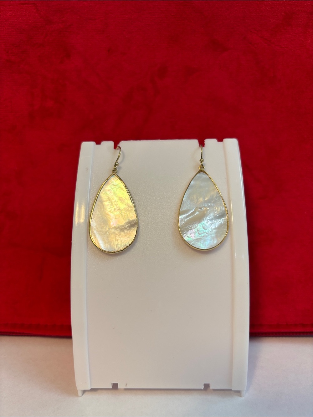Teardrop Mother-of-Pearl Drop Earrings with Gold Trim